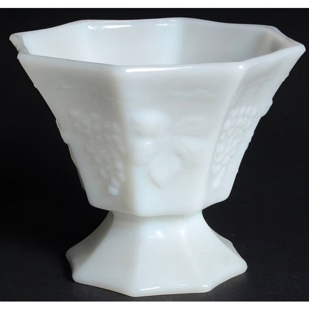 Vintage Westmoreland Milk Glass Paneled Grape Footed Bowl Octagon Pedestal 5in